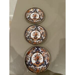 3 Japanese Imari Style Saucers Made in Japan Blue Gold Floral